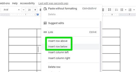 insert new row in google docs