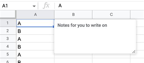 insert note in google sheets