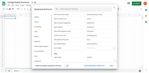 insert note in google sheets shortcut