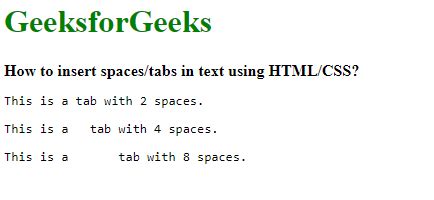 Insert Tab In Html Text