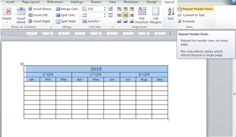 Insert Table Header In Word