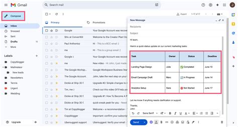 Insert Table In Gmail Email