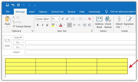 Insert Table Not Showing In Outlook