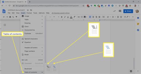 insert table of contents into google docs