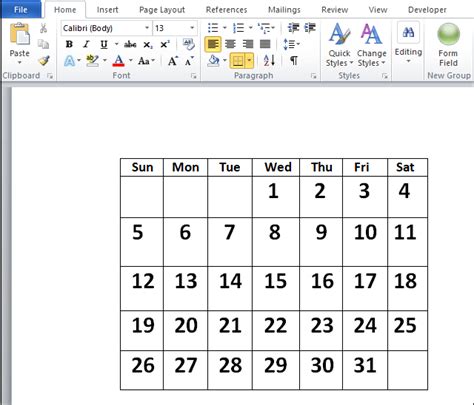Inserting A Calendar In Word