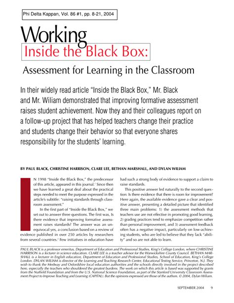 inside the black box assessment for learning