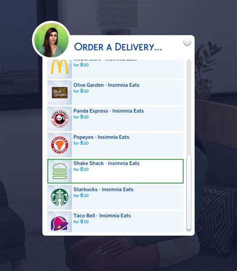 insomnia eats food delivery sims 4