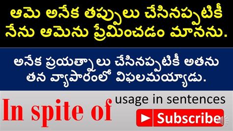 inspite of meaning in telugu
