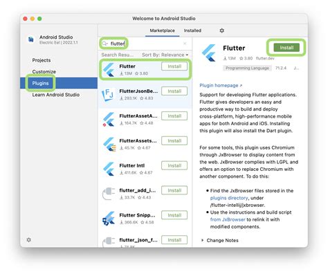 install flutter android studio mac