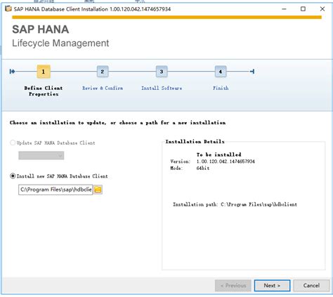 install new sap hana database client