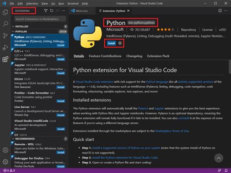 install python extension for visual studio code manually