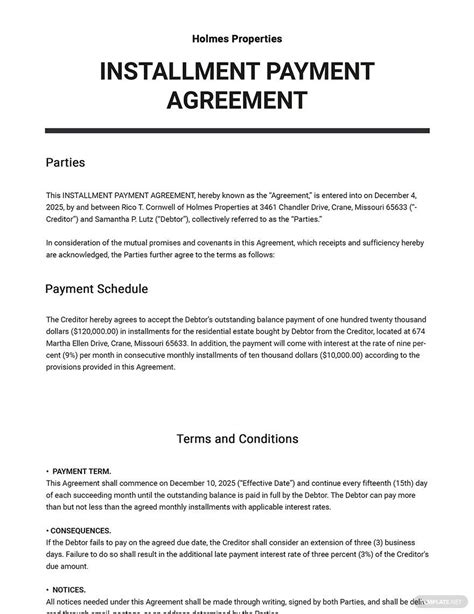 Installment Payment Agreement Template Free: A Comprehensive Guide