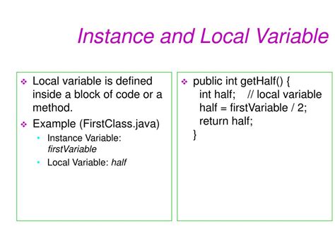instance variable static variable and local variables
