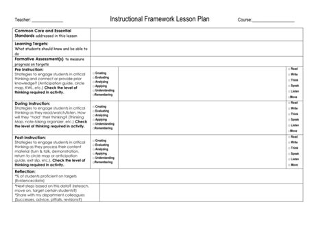 instructional framework lesson plan template