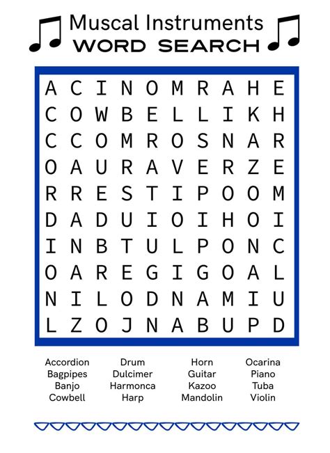 Instruments Word Search Printable