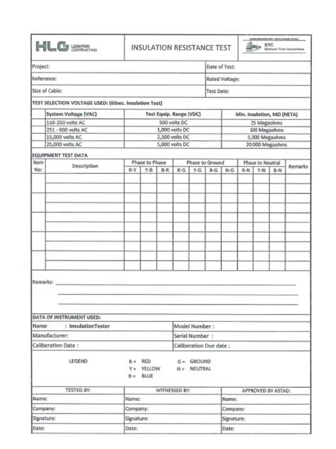 insulation test form pdf