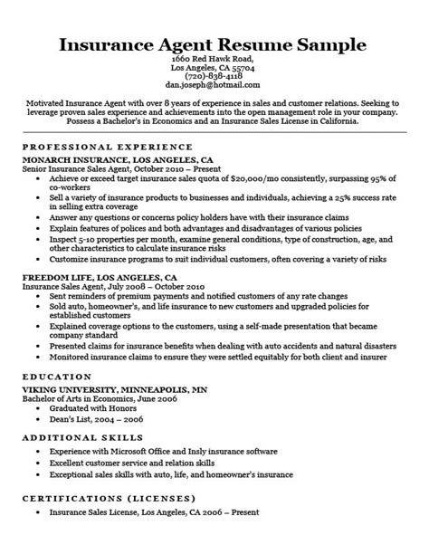 Insurance Agent Resume Sample Resume Companion