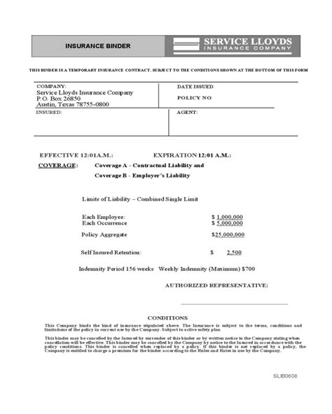 Insurance Binder Letter Sample