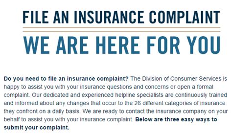 insurance commission complaint department