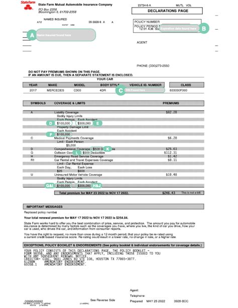 insurance declaration page state farm example