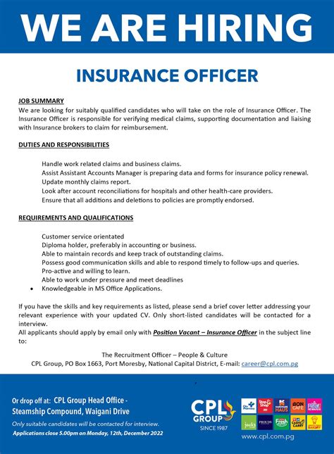 insurance officer jobs london