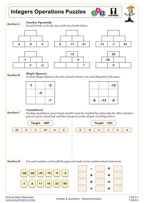 Integer Addition Puzzle Worksheet Printable