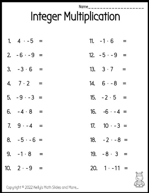 Integer Worksheet Practice