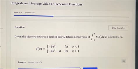 integrals and average value of piecewise functions