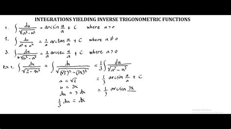 integrals yielding inverse trigonometric functions practice problems