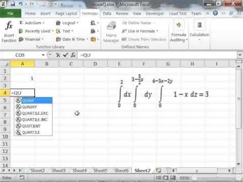 integrate function in excel