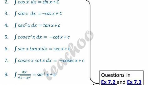 Integration Formulas Trig Definite Integrals Class 12 Pdf