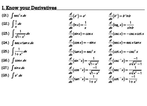integration and derivation formulas