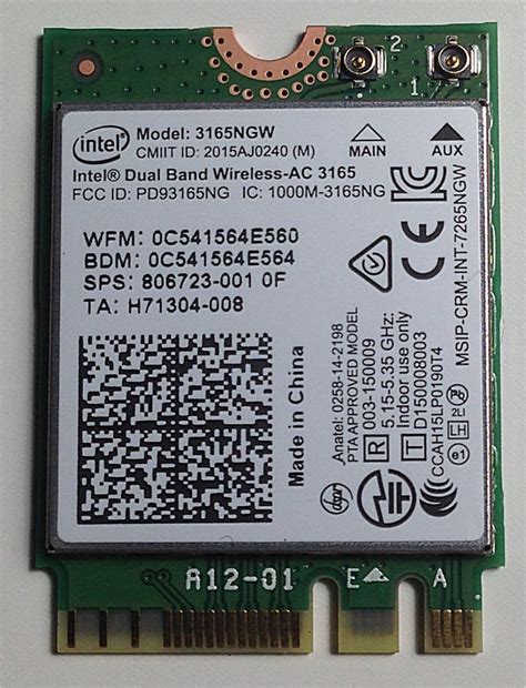 Intel Dual Band Wireless AC 3165 3165NGW 433Mbps BT 4.0 WLAN Card MHK36