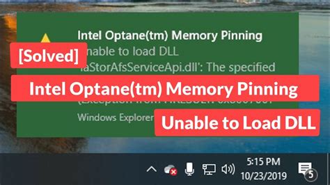 Intel optane memory pinning unable to load dll iastorafsserviceapi.dll