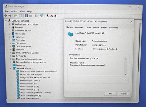 intel wifi 6 ax200 cannot start code 10