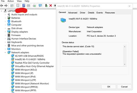 intel wifi 6 ax201 this device cannot start code 10