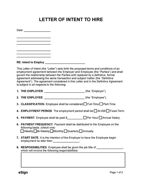 intent to hire form template