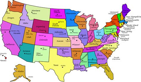 Map of USA States and Capitals Colorful US Map with Capitals