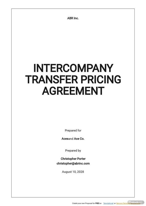 Intercompany Transfer Pricing Agreement Template