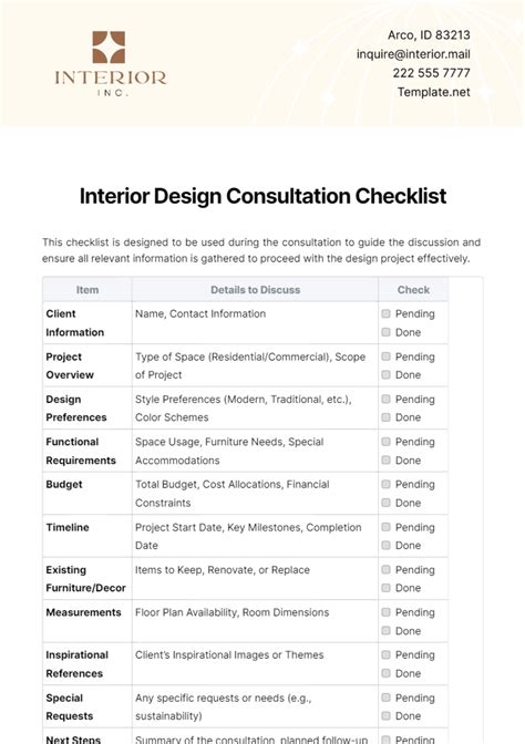 interior design consultation form template