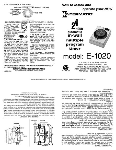 Intermatic Timer Switch Manual E1020