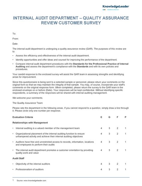 internal audit feedback survey template sample