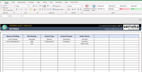 internal audit report format excel