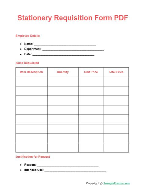 internal stationery request form template