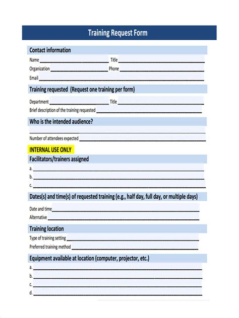 internal training request form template