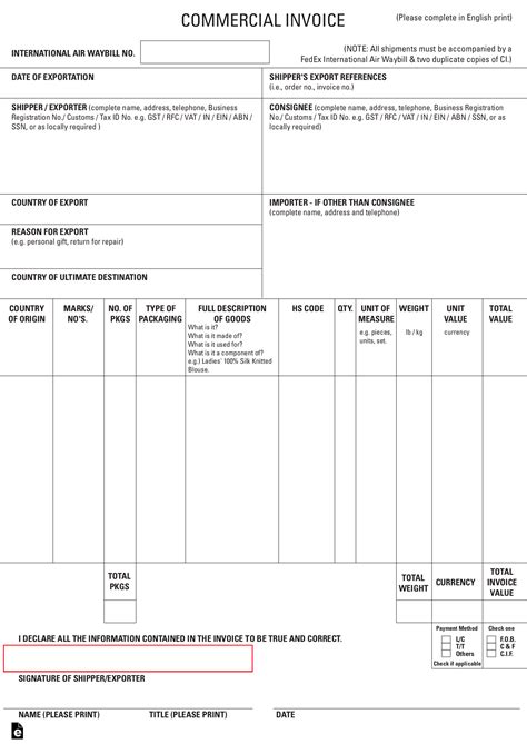 International Shipping Commercial Invoice Template