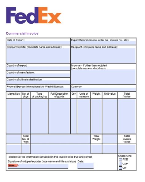 international shipping commercial invoice template excel