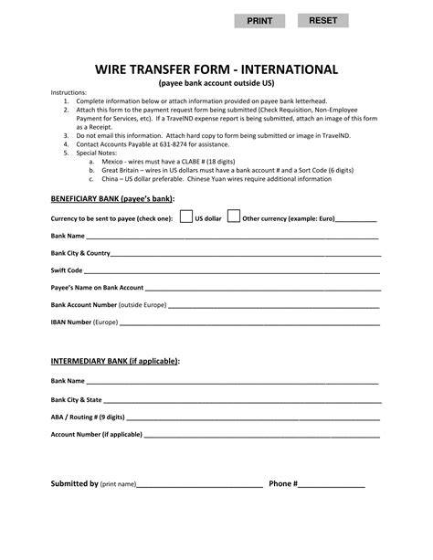 international wire transfer form template