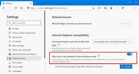 internet explorer mode in edge greyed out