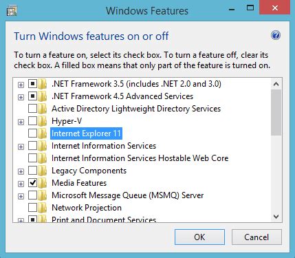 internet explorer not in windows features